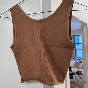 Brown Ribbed Tank Top